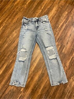 Light Blue Distressed Boyfriend Jeans - Relaxed Fit